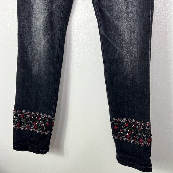 MISS ME Signature Cuffed Skinny Black Embellished & Embroidered Jeans Womens 29 - Picture 3 of 14